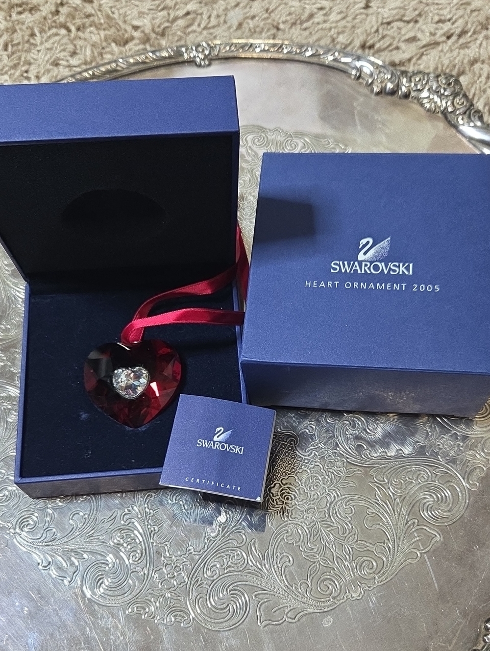 Swarovski Red Crystal Heart Ornament with Clear Center, Rare & Retired